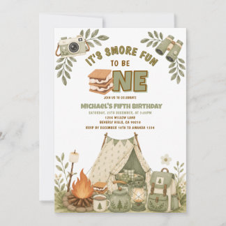 Convites Sage Green Camping Campfire Party Invite