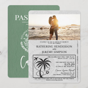 Convites Sage Green Cancun Passport Wedding