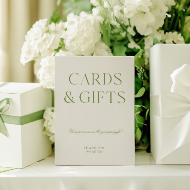 Convites Sage Green Cards & Gifts - Sinal de Casamento (Elegant Sage Green Cards & Gifts Wedding Sign)