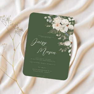 Convites Sage Green - Casamento Botânico Floral Branco Eleg