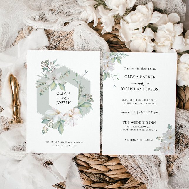 Convites Sage Green | Casamento Eucalyptus e Magnolia (Criador carregado)