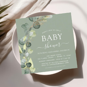 Convites Sage Green Chá de fraldas Greenery Eucalyptus