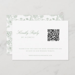Convites Sage Green Chinoiserie Casamento QR Code RSVP