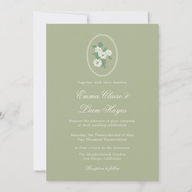 Convites Sage Green Chinoiserie Wedding Invitation (Frente)