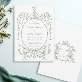Convites Sage Green Classic Floral Frame Wedding