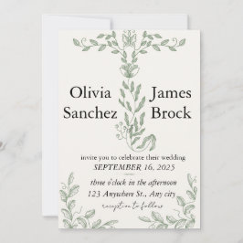 Convites Sage Green Classic Floral Wedding Invitation
