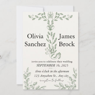 Convites Sage Green Classic Floral Wedding Invitation