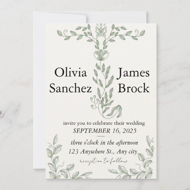 Convites Sage Green Classic Floral Wedding Invitation (Frente)