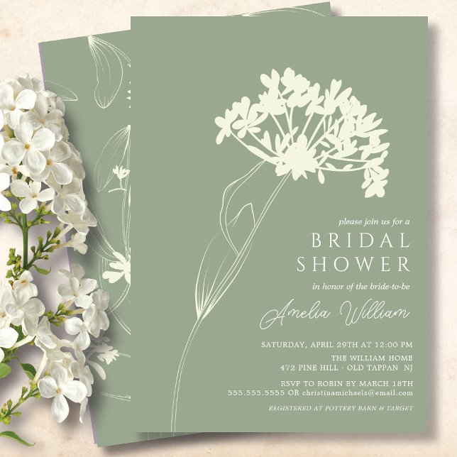 Convites Sage Green & Cream Modern Floral Bridal Shower (Criador carregado)