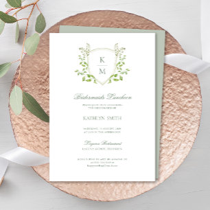 Convites Sage Green Crest Monograma Bridesmaids Luncheids