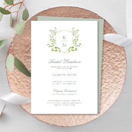 Convites Sage Green Crest Monograma Modern Bridal Lunchee