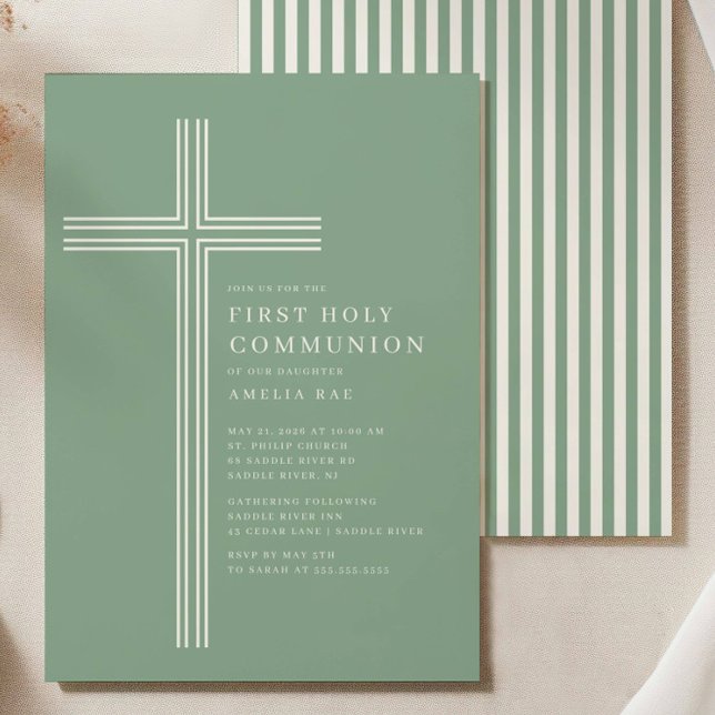 Convites Sage Green Cross Communion Invitation (Criador carregado)