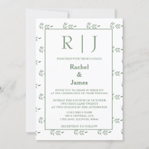 Convites Sage Green Deixa Monograma Código QR Casamento