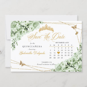 Convites Sage Green & Dourada Quinceañera Salve A Data
