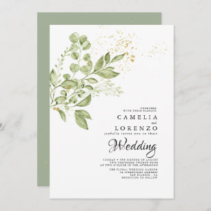 Convites Sage Green Dourado Boho Greenery Casamento