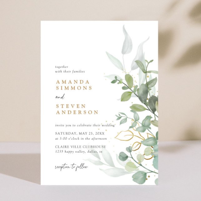 Convites Sage Green Dourado Casamento Eucalyptus Greenery B (Criador carregado)