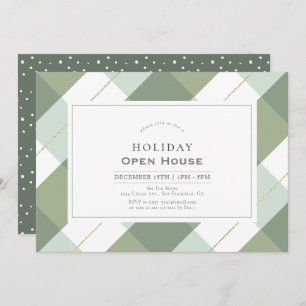 Convites Sage Green & Dourado Gingham Check Holiday Open Ho