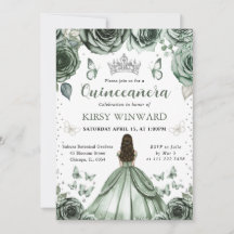 Sage Green Dress Brunette Princesa Quinceanera