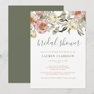 Convites Sage Green Dusty Chá de panela Floral Rosa Rosa R