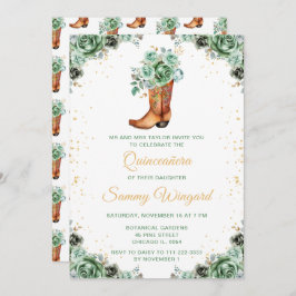 Convites Sage Green e Dourada Cowboy Boot Quinceañera