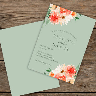 Convites Sage Green e Orange Floral Boho Wedding