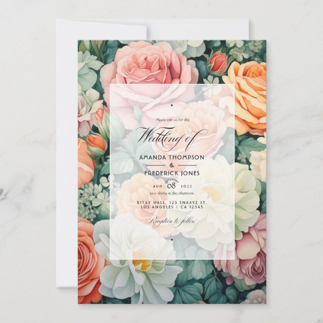 Convites Sage Green e Peach Floral Wedding (Frente)