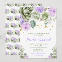 Convites Sage Green e Purple Floral Sweet Sessenta