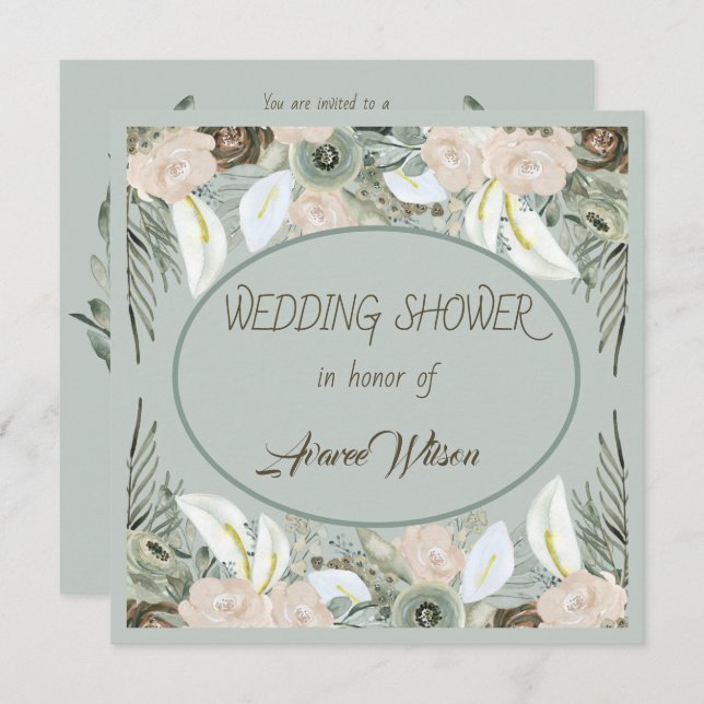 Convites Sage Green e Vanilla Cream Chá (Frente/Verso)