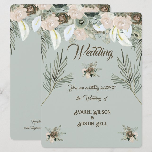 Convites Sage Green e Vanilla Cream Weds (Frente/Verso)
