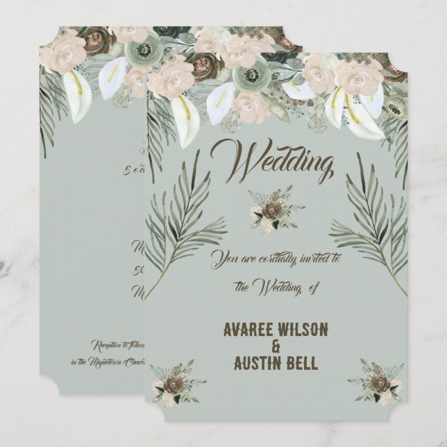 Convites Sage Green e Vanilla Cream Weds (Frente/Verso)