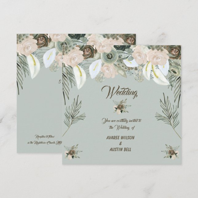 Convites Sage Green e Vanilla Cream Weds (Frente/Verso)