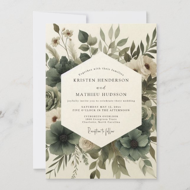 Convites Sage Green Elegant Anemone Wedding (Frente)