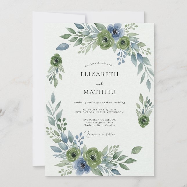 Convites Sage Green Elegant Botanical Wedding (Frente)