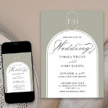 Convites Sage Green Elegant Calliografia Monogramada<br><div class="desc">Convite para casamento verde sábio com caligrafia elegante, monograma do estilo logo e estrutura arquitetada moderna. Simples elegância, em verde sábio e branco. Convites de coordenação, papelaria e decoração de dia de evento podem ser encontrados na minha coleção de Cores de Casamento. Se você quiser cores diferentes ou modelos adicionais...</div>