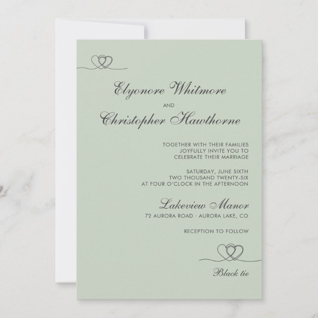 Convites Sage Green Elegant Chic Calligraphy Wedding (Frente)