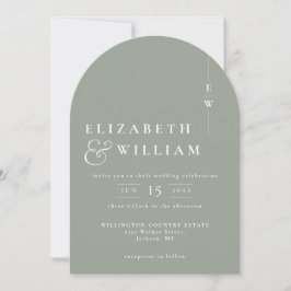 Convites Sage Green Elegant Chic Monograming Arch