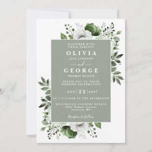 Convites Sage Green Elegant Floral Tudo Em Um Casamento