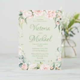 Convites Sage Green Elegant Floral Wedding