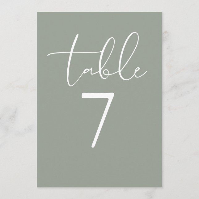 Convites Sage Green Elegant Modern Script Table Number (Frente)
