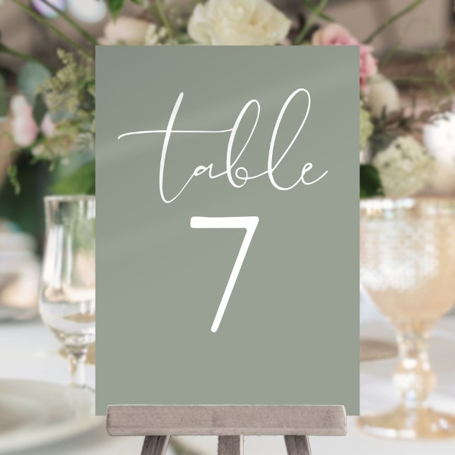 Convites Sage Green Elegant Modern Script Table Number (Sage Green Elegant Modern Script Table Number)