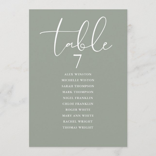 Convites Sage Green Elegant Seating Plan Table Number (Frente)