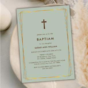 Convites Sage Green Elegant Tipografia Dourada Cruzada Bati
