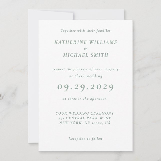 Convites Sage Green Elegant Wedding Invitations (Frente)