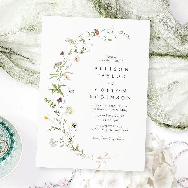 Convites Sage Green Elegant Wildflower Rustic Boho Casament (Elegant Wildflower Rustic Boho Wedding Invitation)