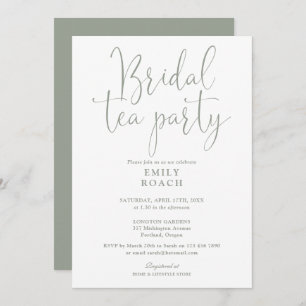 Convites Sage Green Elegante Script Bridal Tea Party Chá