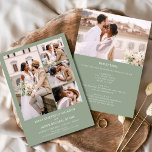 Convites Sage Green Em Um Casamento De Foto Minimalista<br><div class="desc">Apresentando nosso convite minimalista de casamento de fotos brancas "All In One" — uma combinação eterno de simplicidade e elegância. Este convite é uma fusão ininterrupta de funcionalidade e estilo, apresentando um cenário branco intocado que simboliza a pureza do seu amor. Na frente, um design minimalista enquadra sua foto escolhida,...</div>