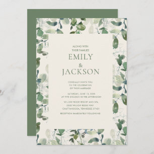 Convites Sage Green Eucalyptus deixa casamento verde