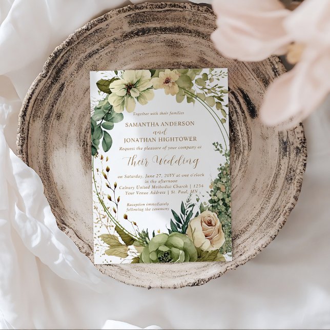 Convites Sage Green Eucalyptus Floral  Rustic Wedding | (Criador carregado)