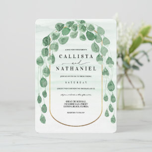 Convites Sage Green Eucalyptus Garland Dourada Casamento Ov