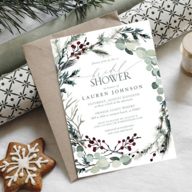 Convites Sage Green Eucalyptus Greenery Chá de panela Berry (Bridal Shower Invitation!)